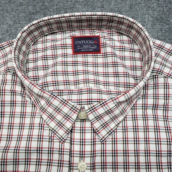 UNTUCKit Rosedale Red Shirt Mens 3XLC Plaid Long Sleeve Button Up Nylon New - Picture 4 of 10